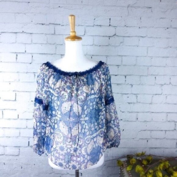 Foxiedox Floral Off The Shoulder Boho Blouse Blue Size Small - Picture 3 of 7